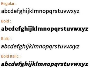 aperçu des 4 types de la police Luciole : regular, bold, italic et bold italic.