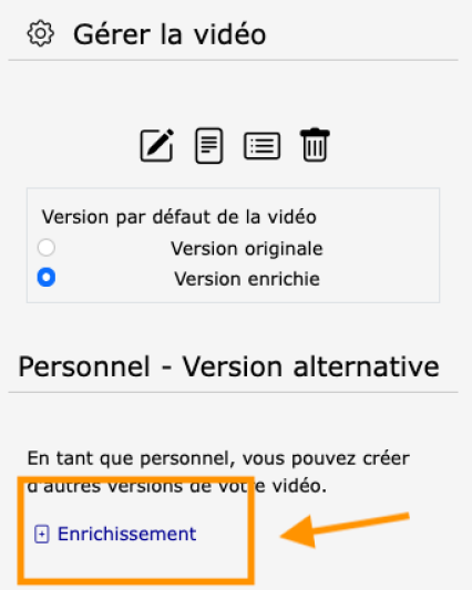 Le menu « gérer » une vidéo