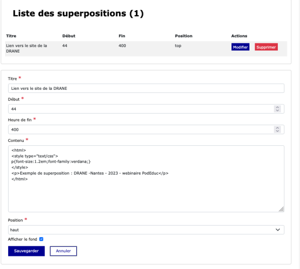 Exemple de texte superposé