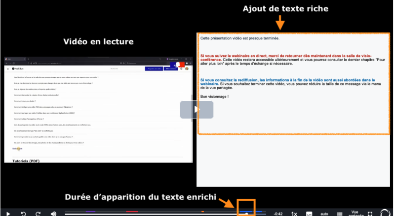 Exemple d'ajout de texte riche au cours de la lecture d'une vidéo