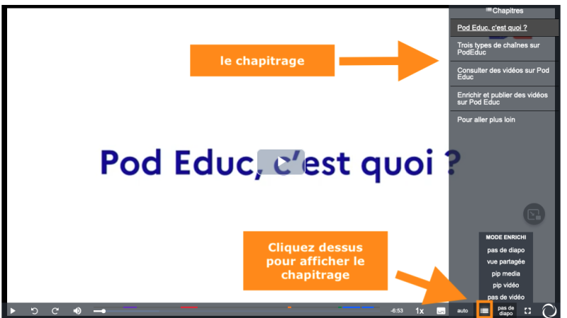 Accès au chapitrage depuis la vidéo