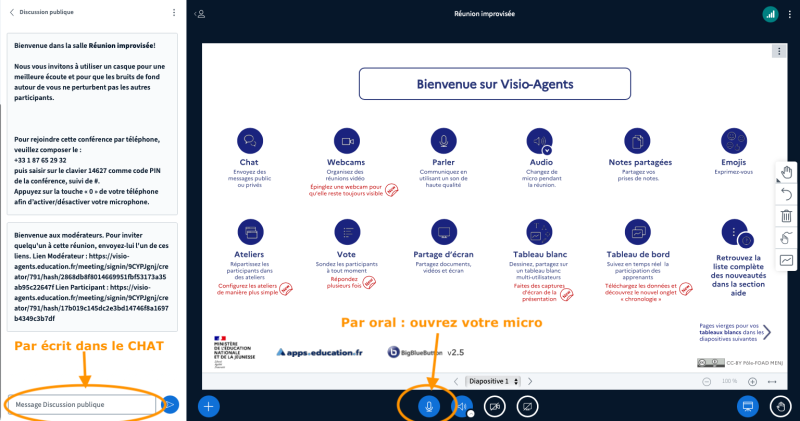 Pour poser des questions dans la visio-conférence
