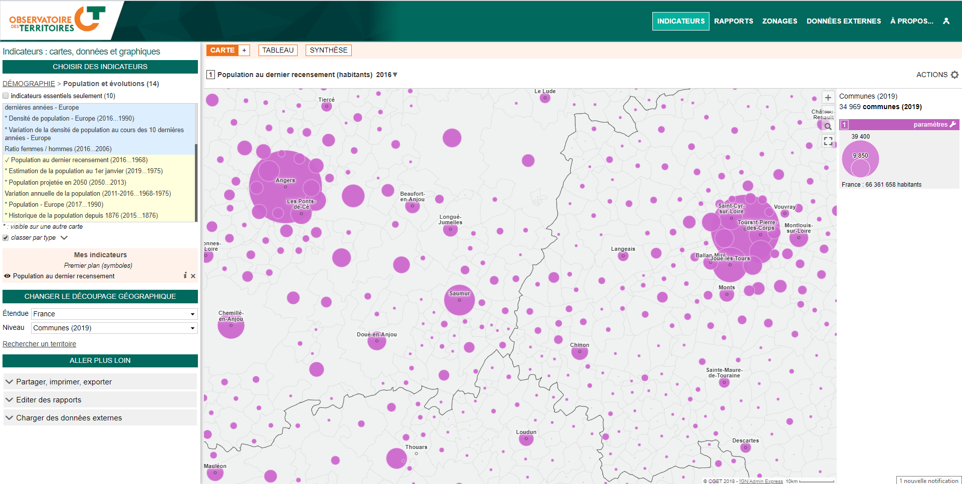 Copie d'écran Observatoire des territoires