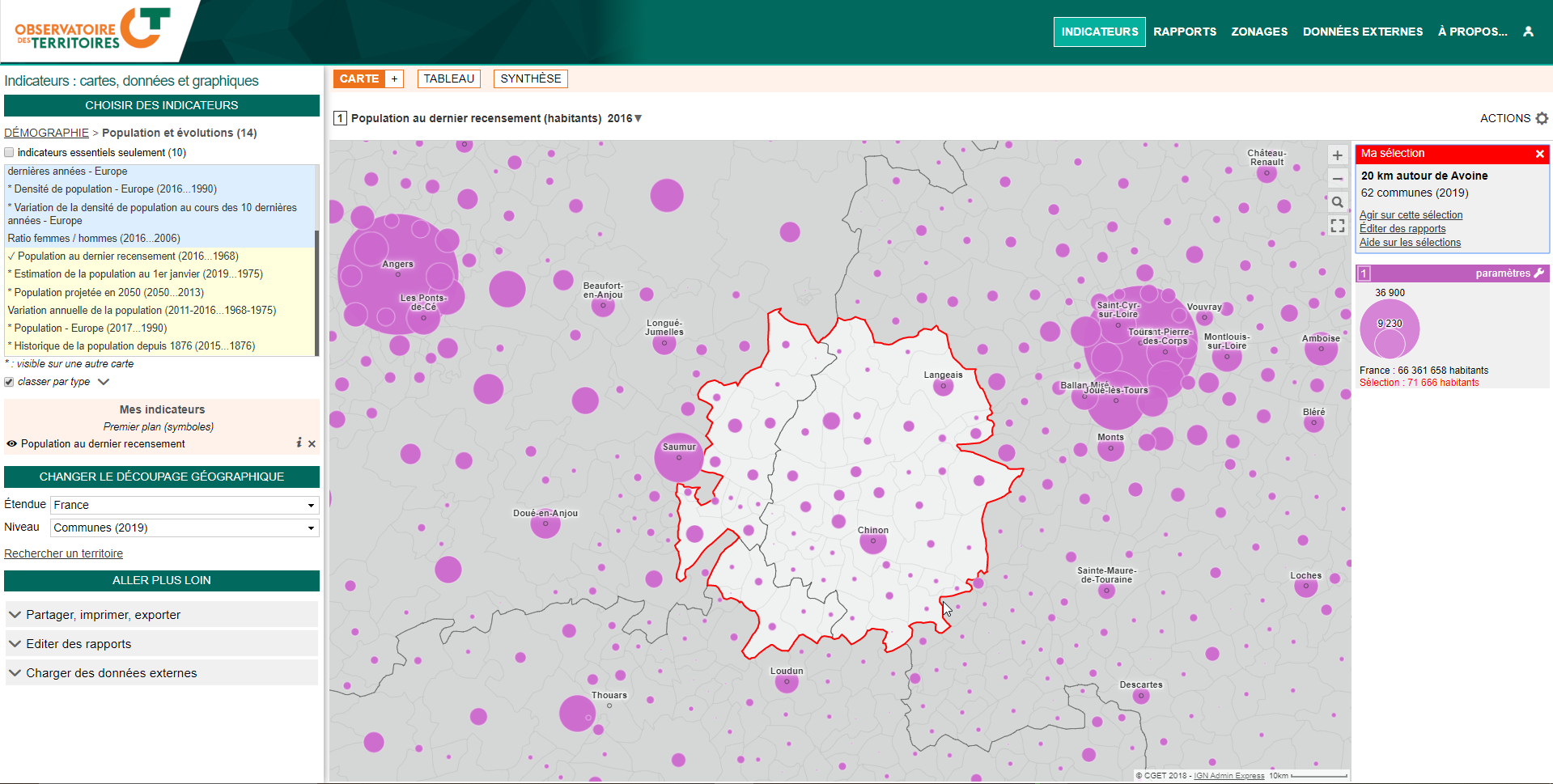 Copie d'écran Observatoire des territoires