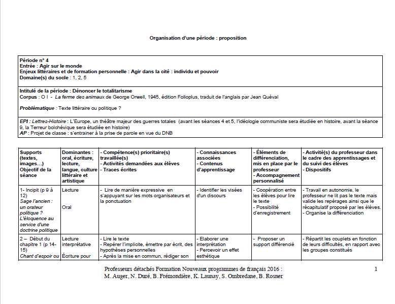 Periode oeuvre integrale 3e proposition