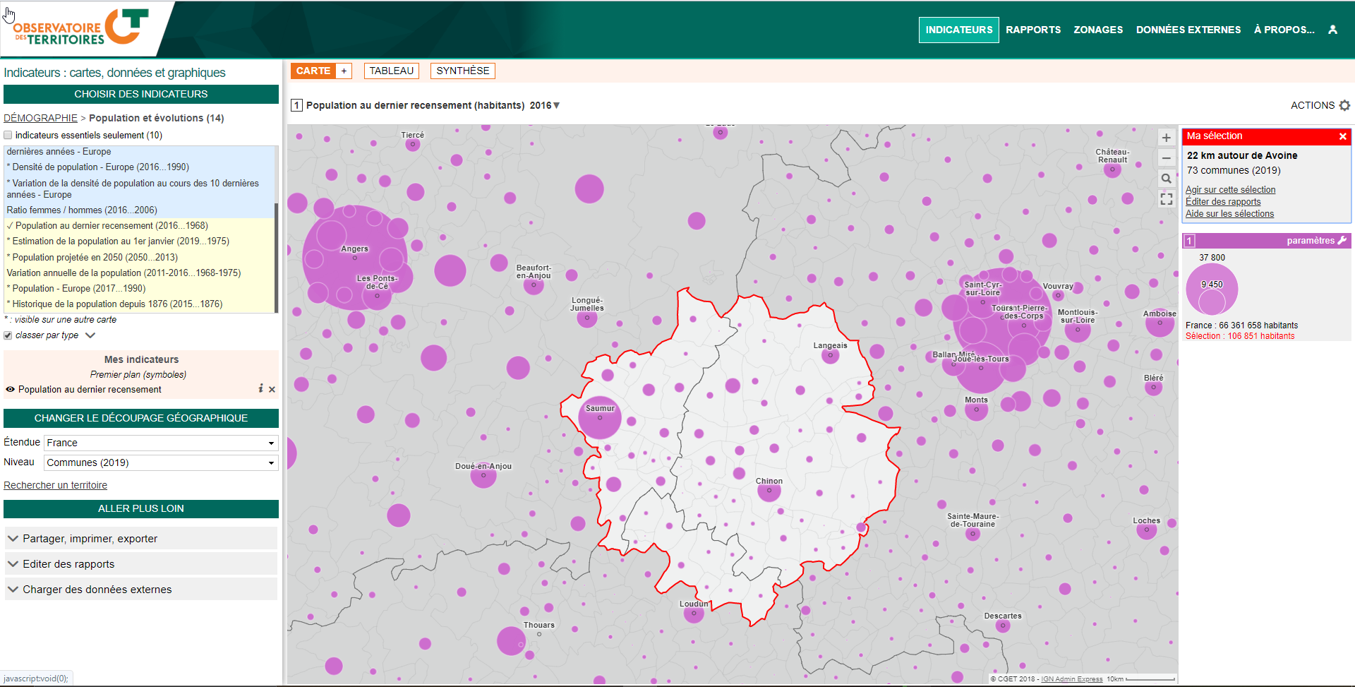 Copie d'écran Observatoire des territoires