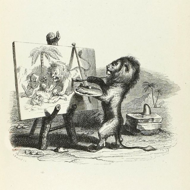 640px-Grandville_-_Fables_de_La_Fontaine_-_03-10_._Le_Lion_abattu_par_l'Homme.jpg