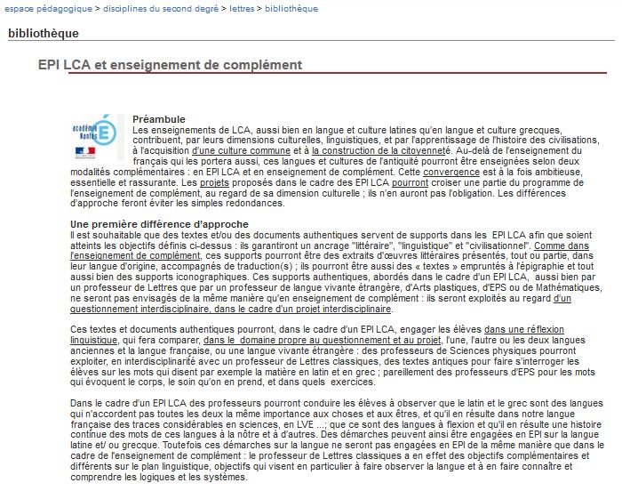 article EPI LCA et enseignement de complément