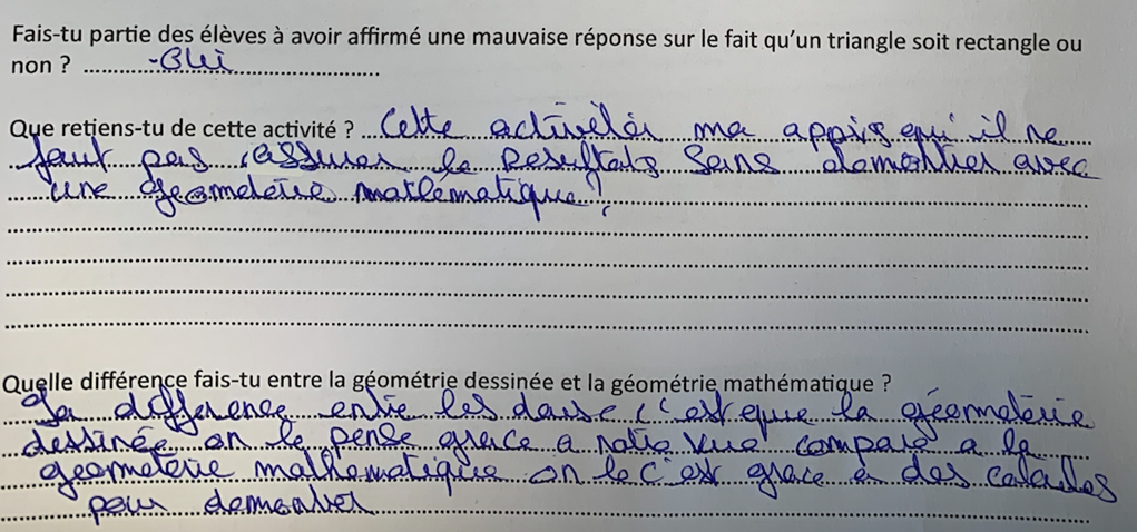 un bilan d'élève sur cette activité