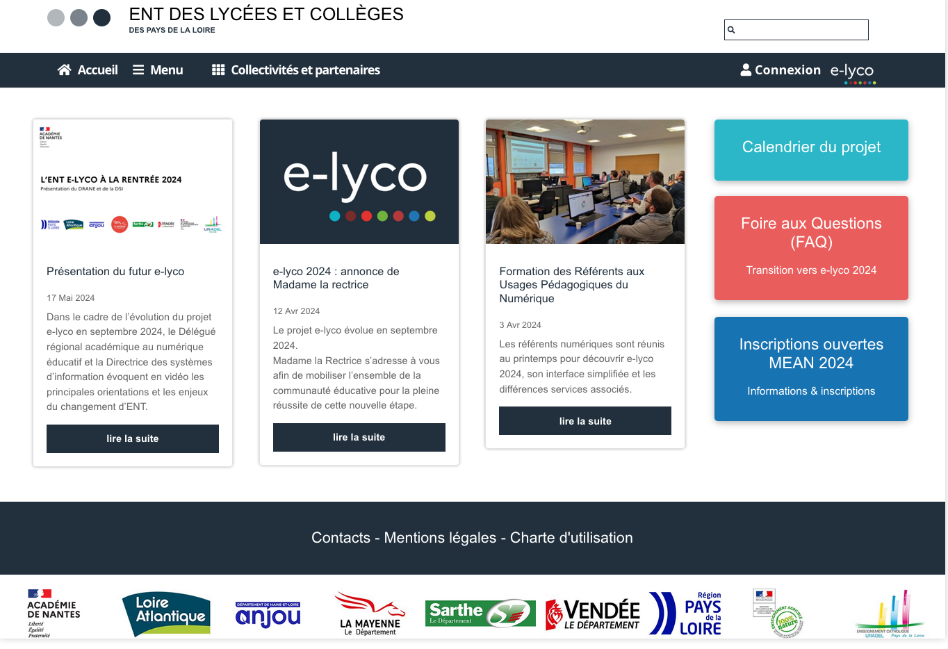 Page d'accueil du portai e-lyco
