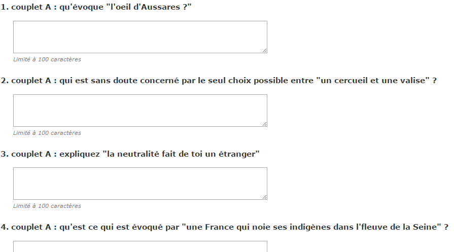 Exemple de questionnaire formulé sur e-lyco