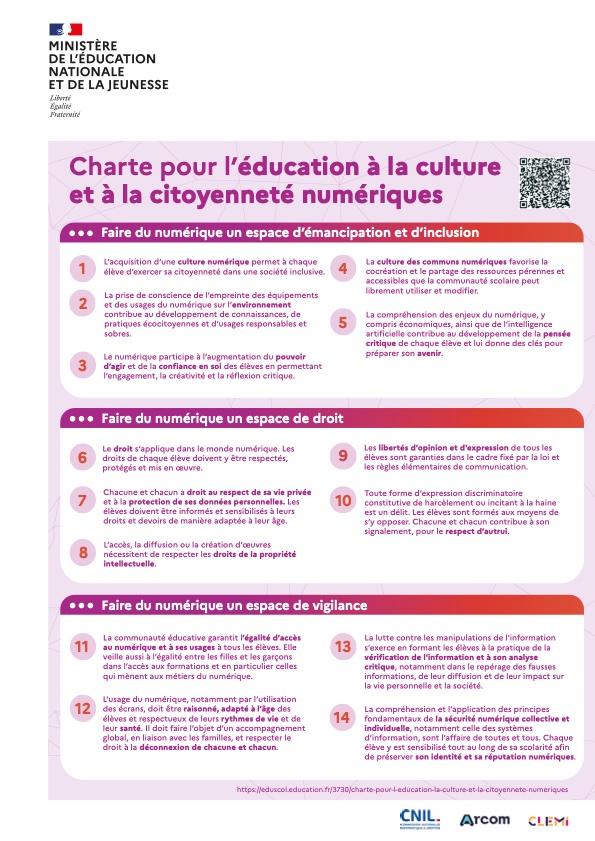 Affiche charte éducation à la culture et à la citoyenneté numériques