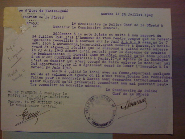 commissaire de police 25 juillet 1942