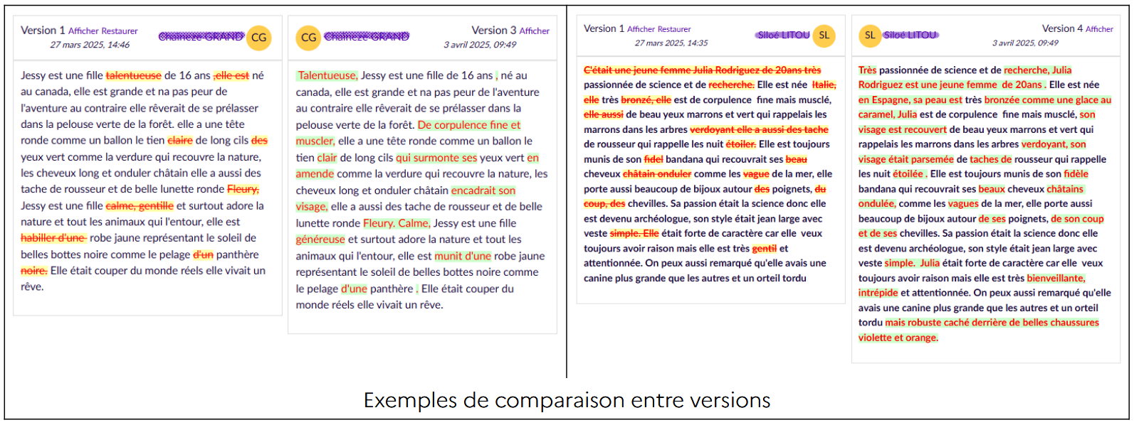 comparaison entre versions