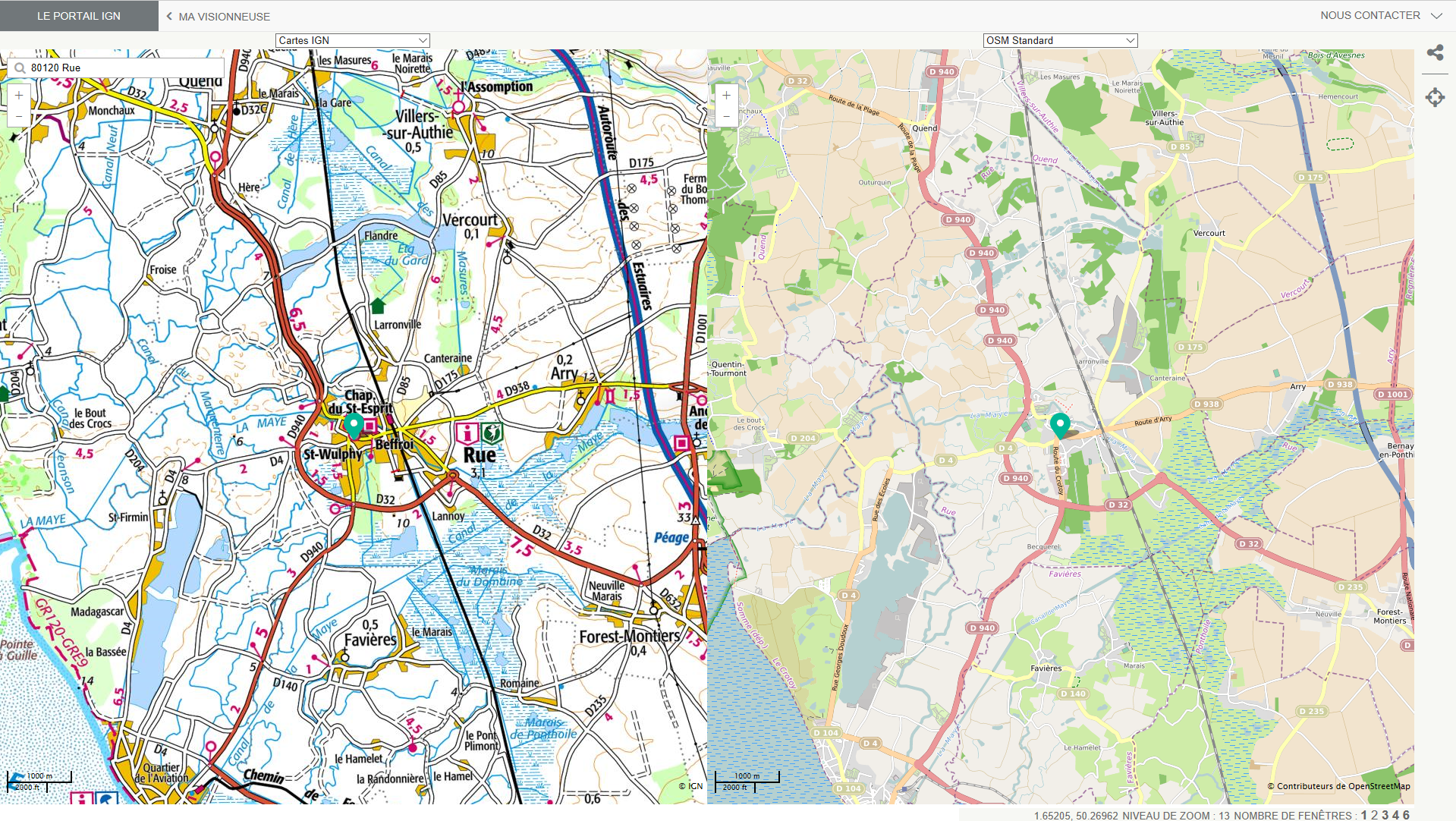 Comparaison carte IGN/OSM