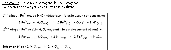 Document 3 : la catalyse homogène de l'eau oxygénée