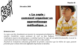 recto-verso : n°63 : la copie : comment organiser un apprentissage méthodique