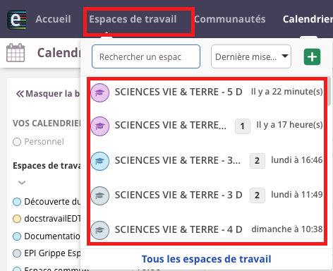 Espaces de travail créés par import d'EDT