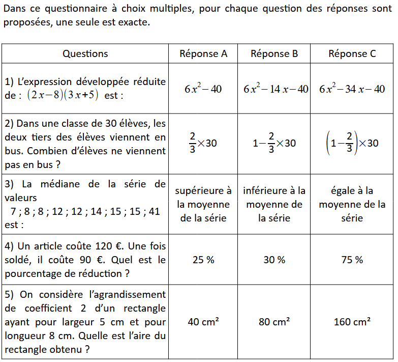 un exemple de QCM