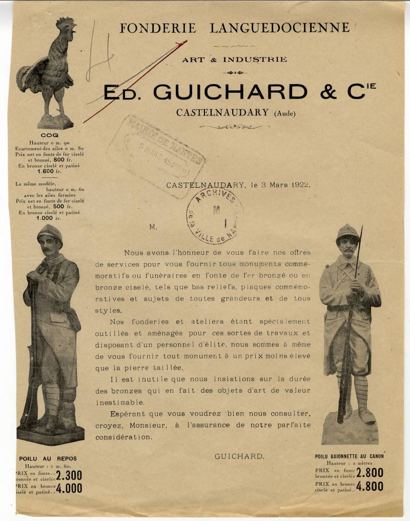 Lettre des fonderies Guichard