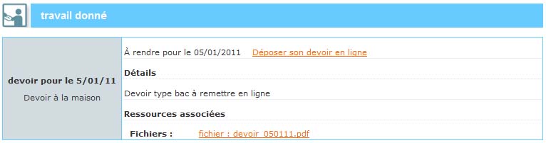 devoir à remettre en ligne - vue élève