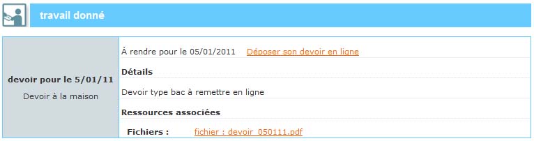 devoir à remettre en ligne - vue élève