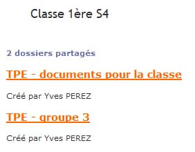 dossiers TPE - vue élève (du groupe 3 ici)