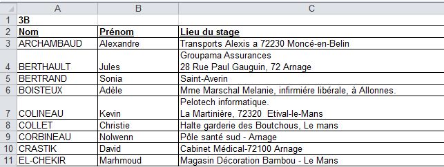 export dans un tableur