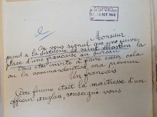 lettre anonyme 15 oct 1940