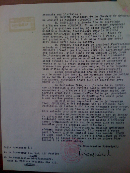 Lettre de Mr DAVID au préfet de Loire Inférieure le 15 avril 1944 suite 5 Lettre de Mr DAVID au préfet de Loire Inférieure le 15 avril 1944 suite 5