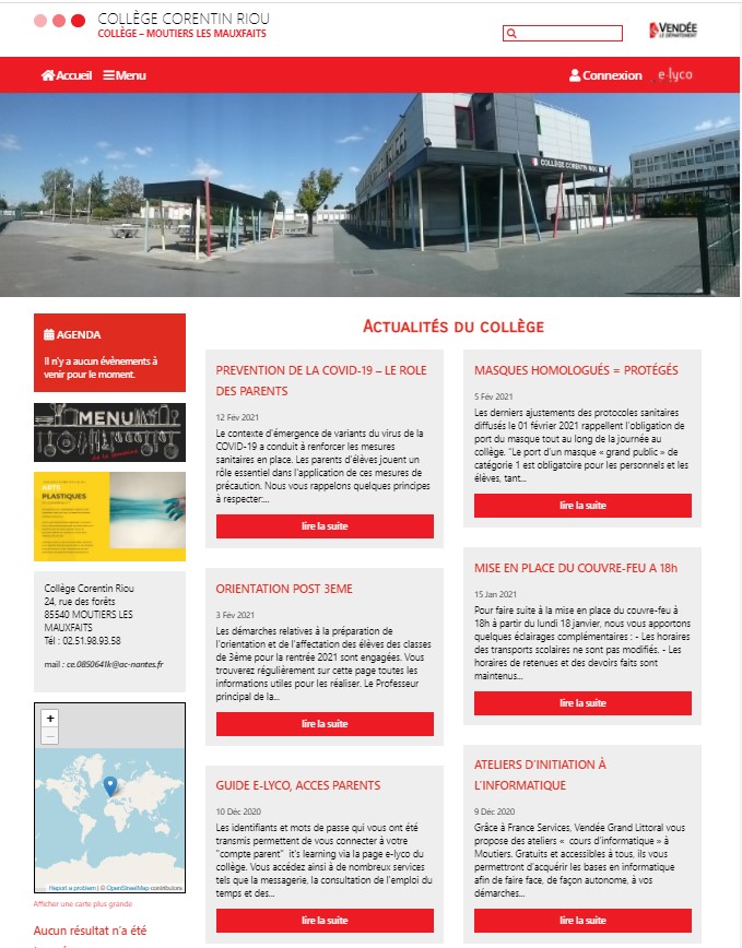 Page accueil du collège Corentin Riou