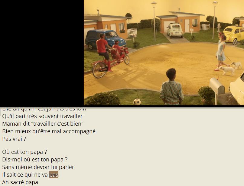 synchronisation du sous-titrage sur la timeline de la vidéo (ici, "Papaoutai" de Stromae).