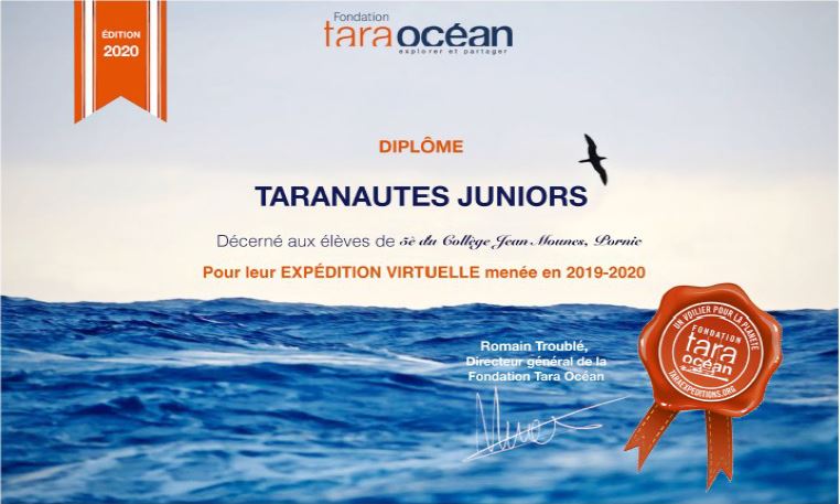 Le diplôme de Taranautes juniors sera donc remis virtuellement aux élèves. Le diplôme de Taranautes juniors sera donc remis virtuellement aux élèves.