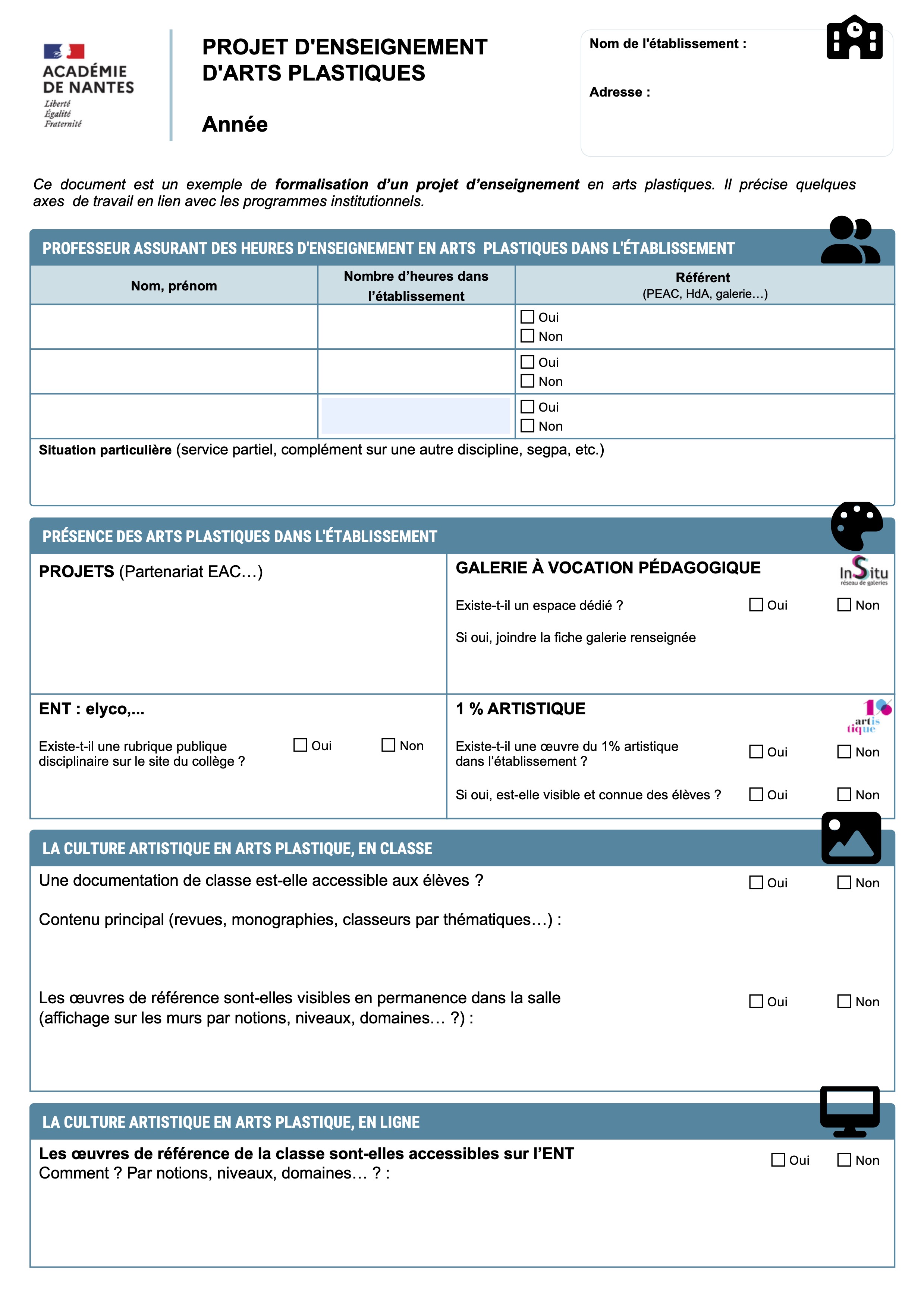 Projet d'enseignement arts plastiques