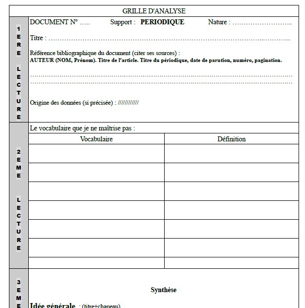 accéder à la grille d'analyse