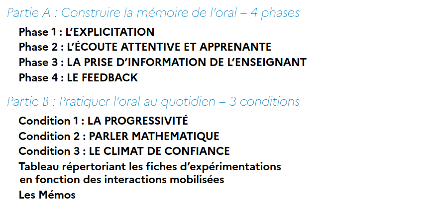 sous menu construire la mémoire de l'oral en 4 phases et Pratiquer l'oral au quotidien avec 3 conditions