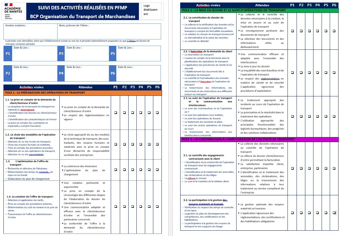 suivi activités réalisées en PFMP OTM